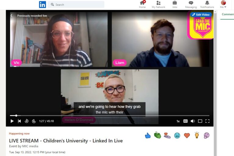 a screen grab from the children's university grab the mic live