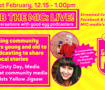 community reporting yellow jigsaw grab the mic graphic